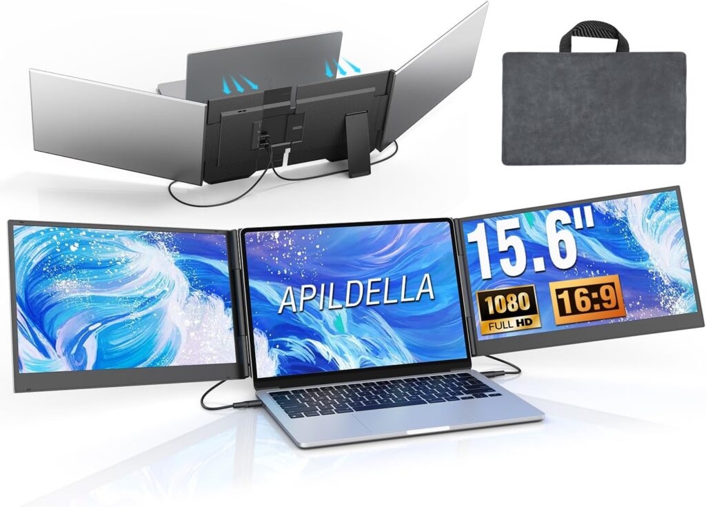 APILDELLA 15.6’’ Triple Laptop Screen Extender, 1080P FHD Portable Dual Monitor for Laptop